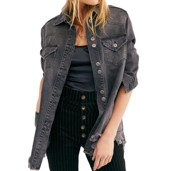 Free People Moonchild Denim Distressed Shirt Jacket - Picture 2 of 11